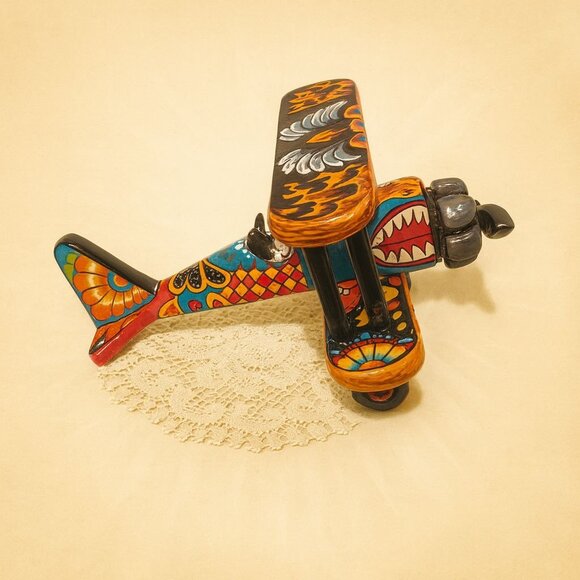 Talavera Other - Rare Talavera Pottery Day Of The Dead Airplane Bi Plane Gerardo Garcia